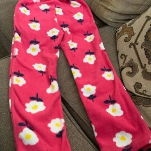 Hanna Andersson pink with flowers on it fleece pants.